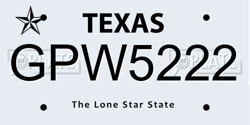 GPW5222 Texas License Plate