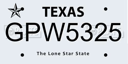 GPW5325 Texas License Plate
