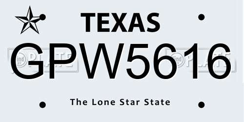 GPW5616 Texas License Plate