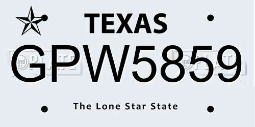 GPW5859 Texas License Plate