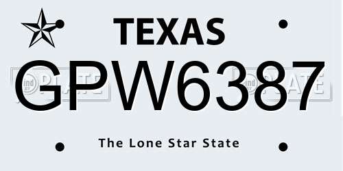 GPW6387 Texas License Plate
