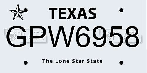 GPW6958 Texas License Plate
