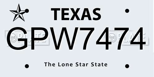 GPW7474 Texas License Plate