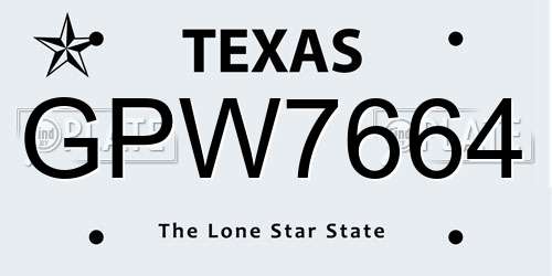 GPW7664 Texas License Plate