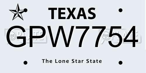 GPW7754 Texas License Plate
