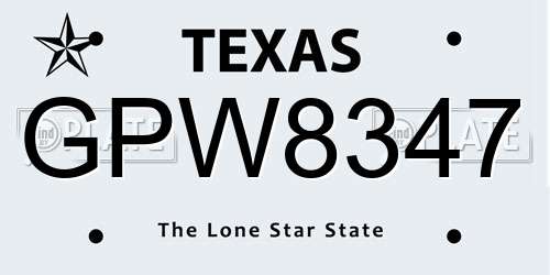 GPW8347 Texas License Plate
