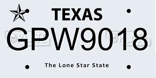 GPW9018 Texas License Plate