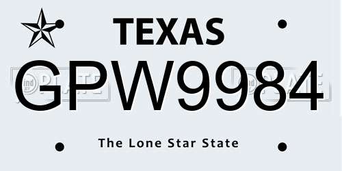 GPW9984 Texas License Plate