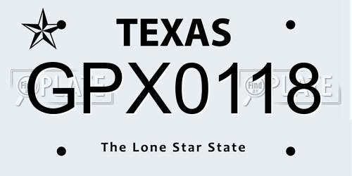 GPX0118 Texas License Plate