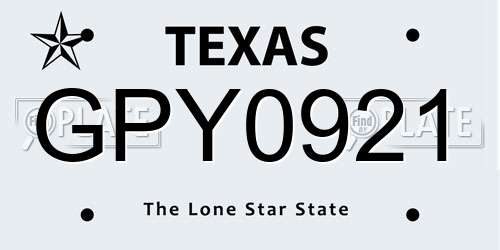 GPY0921 Texas License Plate