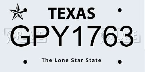 GPY1763 Texas License Plate