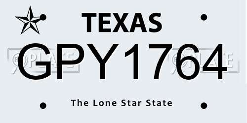 GPY1764 Texas License Plate