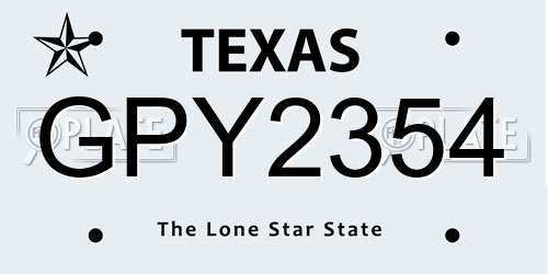GPY2354 Texas License Plate