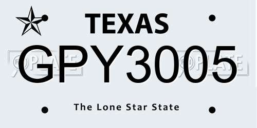 GPY3005 Texas License Plate