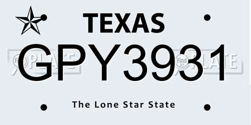 GPY3931 Texas License Plate