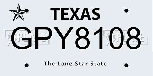 GPY8108 Texas License Plate