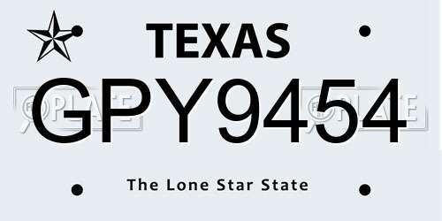 GPY9454 Texas License Plate