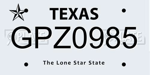 GPZ0985 Texas License Plate