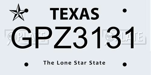 GPZ3131 Texas License Plate