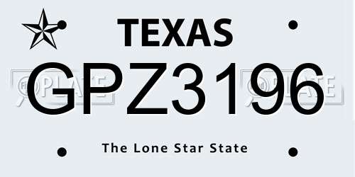 GPZ3196 Texas License Plate