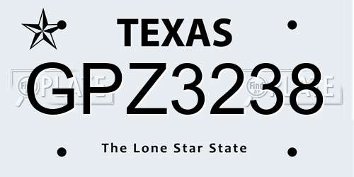 GPZ3238 Texas License Plate