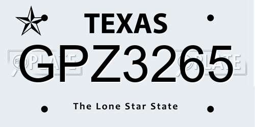 GPZ3265 Texas License Plate