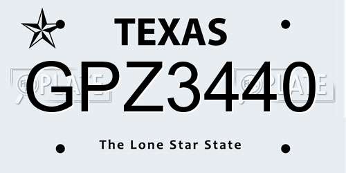 GPZ3440 Texas License Plate