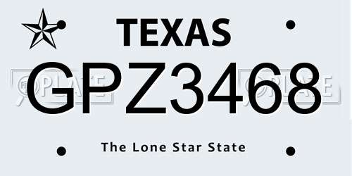 GPZ3468 Texas License Plate