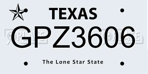 GPZ3606 Texas License Plate