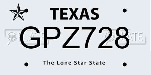 GPZ728 Texas License Plate