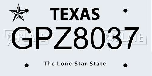 GPZ8037 Texas License Plate