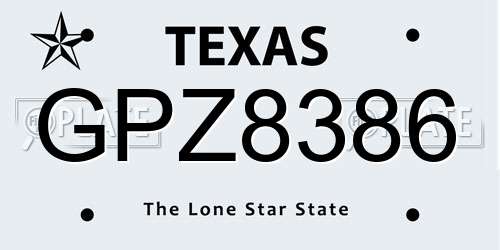 GPZ8386 Texas License Plate