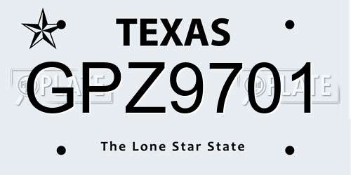 GPZ9701 Texas License Plate