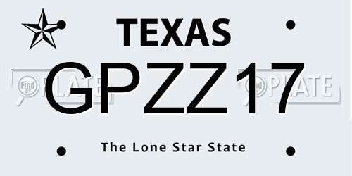 GPZZ17 Texas License Plate