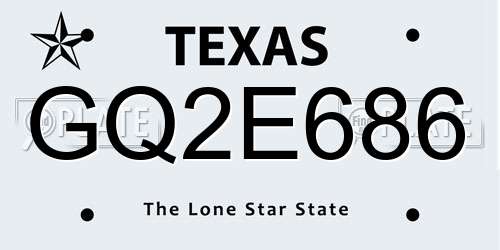 GQ2E686 Texas License Plate