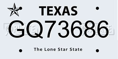 GQ73686 Texas License Plate