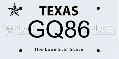 GQ86 Texas License Plate