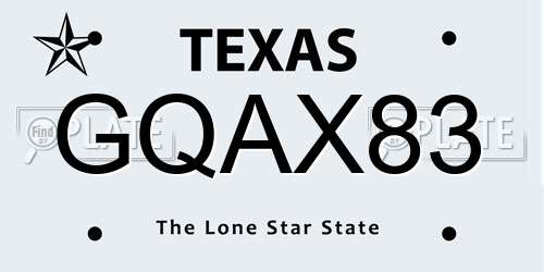 GQAX83 Texas License Plate