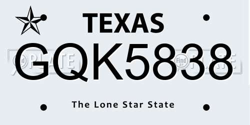 GQK5838 Texas License Plate