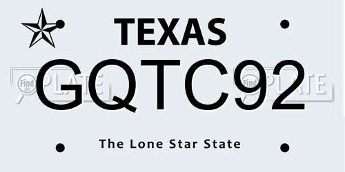 GQTC92 Texas License Plate