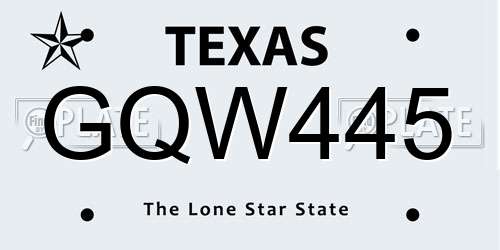 GQW445 Texas License Plate
