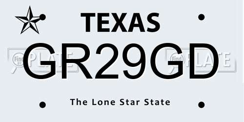 GR29GD Texas License Plate