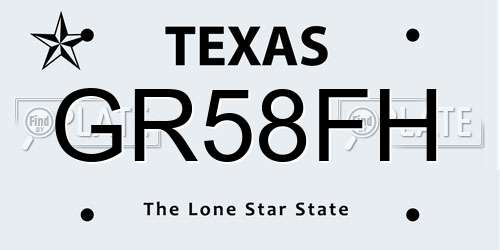 GR58FH Texas License Plate