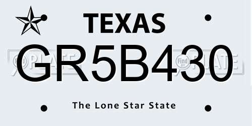 GR5B430 Texas License Plate