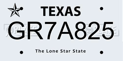 GR7A825 Texas License Plate