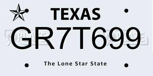 GR7T699 Texas License Plate
