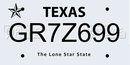 GR7Z699 Texas License Plate