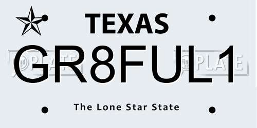 GR8FUL1 Texas License Plate