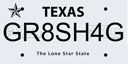 GR8SH4G Texas License Plate