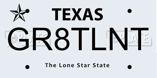 GR8TLNT Texas License Plate